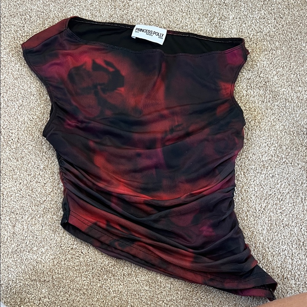 Princess Polly Black and Red Patterned Top